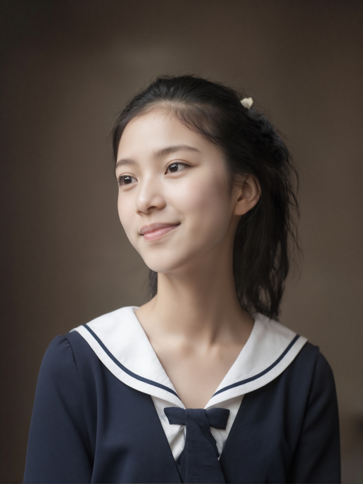 A photo of a 15-year-old actress,  ,  she is wearing a school uniform on Tensor.Art