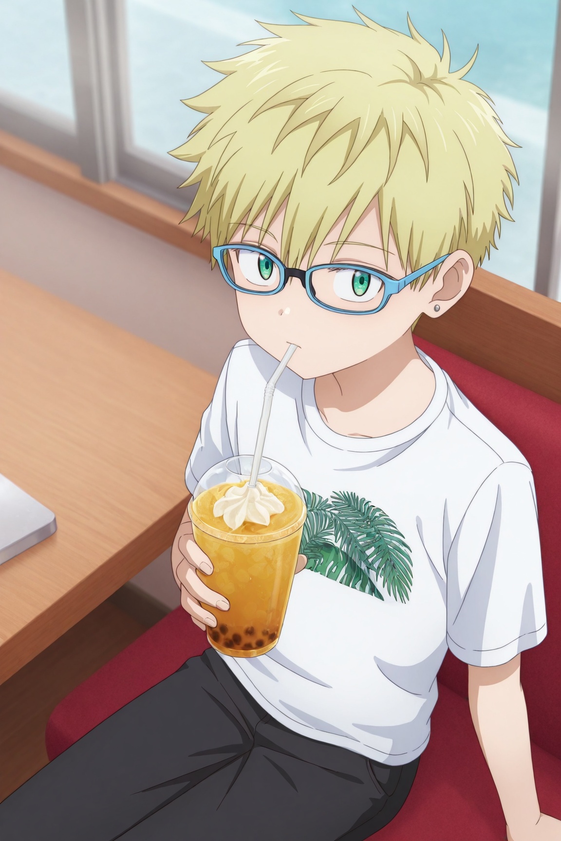 rioh sonidori,  light blonde hair,  green eyes on Tensor.Art