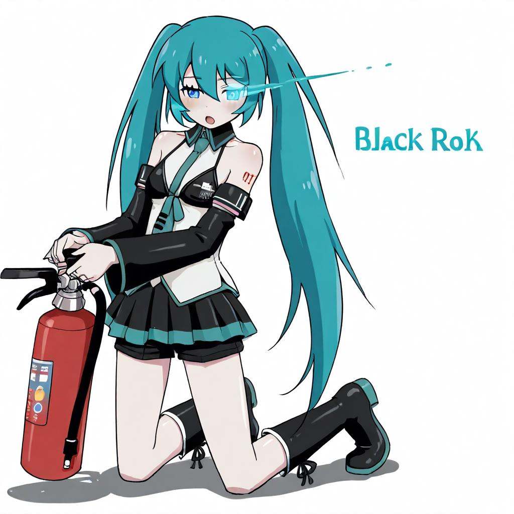black_rock_shooter vocaloid black_rock_shooter_(character) hatsune_miku sama absurdres highres aqua_eyes aqua_hair bare_sh...