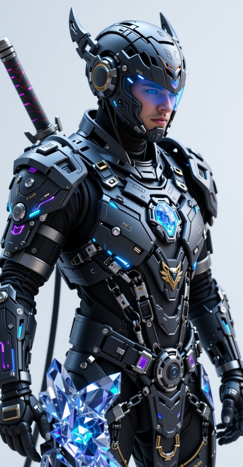 A hyper-realistic close-up head-to-shoulder poster-style portrait,  studio lighting,  depth of field. A futuristic cyberne...