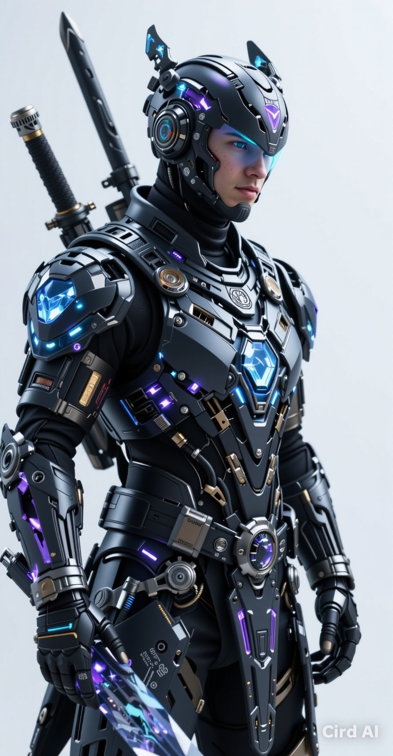 A hyper-realistic close-up head-to-shoulder poster-style portrait,  studio lighting,  depth of field. A futuristic cyberne...
