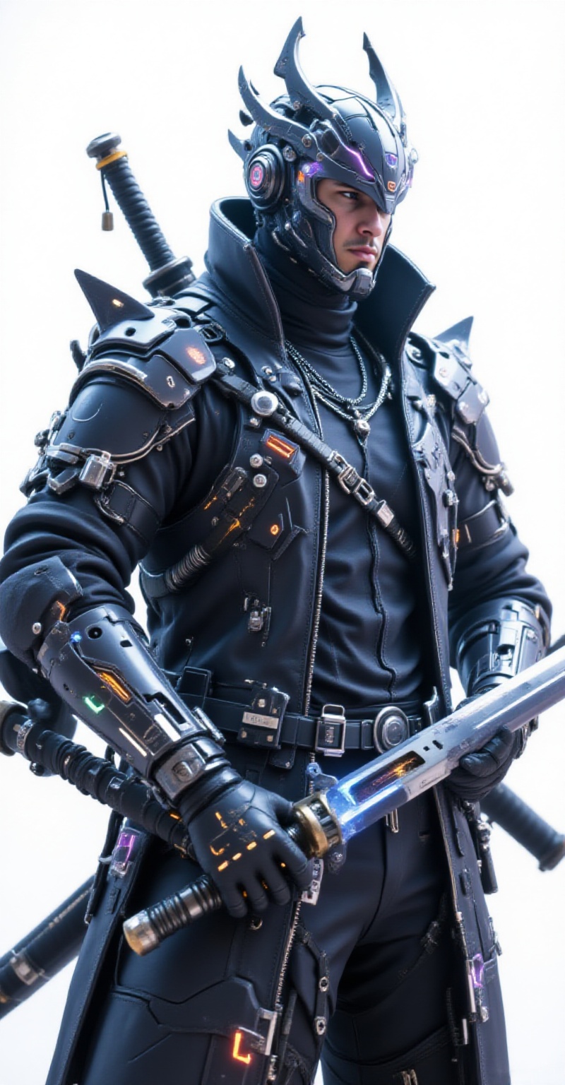 A close-up head-to-shoulder hyper-realistic poster-style image with studio lighting and depth of field. A futuristic male...
