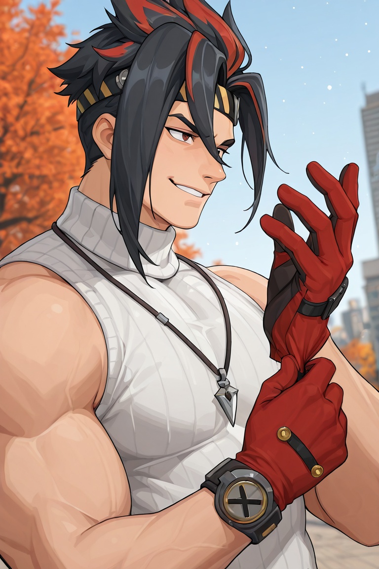 antovanov-1st_1male focus,  red_antovanov_eyes,  black-red_antovanov_hair on Tensor.Art