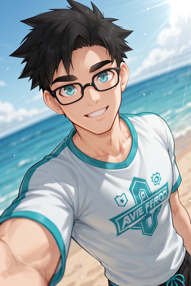 aveiford-2nd_1male focus,  black-teal_aveiford_multicolored hair,  teal_aveiford_eyes on Tensor.Art