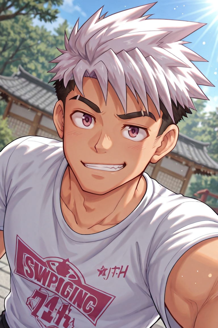 yuujima-7th_1male focus,  white-black_yuujima_two-tone hair,  yuujima_scar across single eyebrow on Tensor.Art