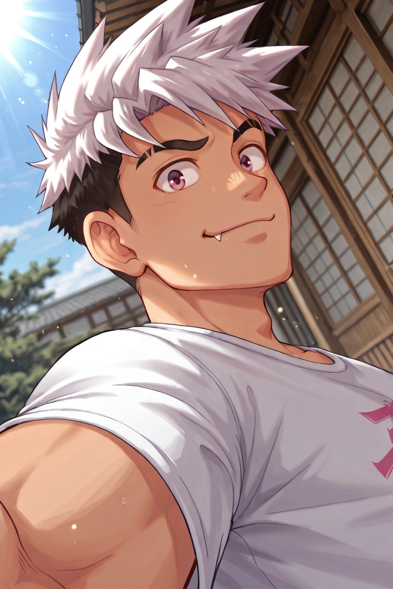 yuujima-7th_1male focus,  white-black_yuujima_two-tone hair,  yuujima_scar across single eyebrow on Tensor.Art