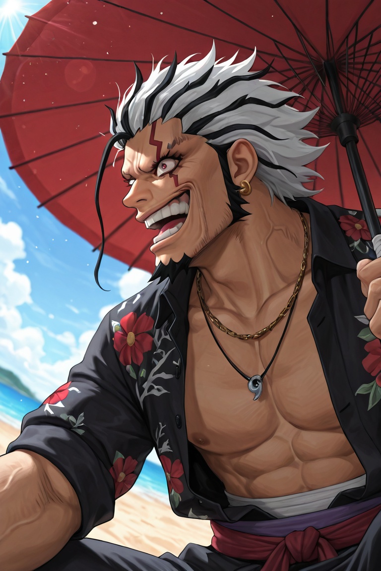 anime screencap,  robex-1male focus,  white-black_robex_hair on Tensor.Art