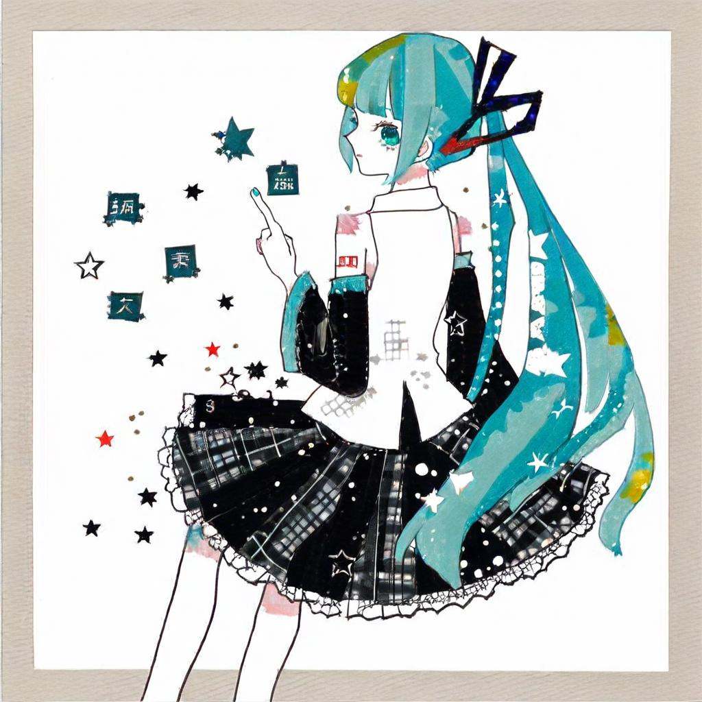 vocaloid hatsune_miku oikoko_koko absurdres commentary_request highres masking_tape_(medium) mixed_media traditional_media...