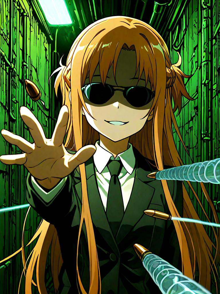 digital rain,  green theme,  asuna_(sao) on Tensor.Art