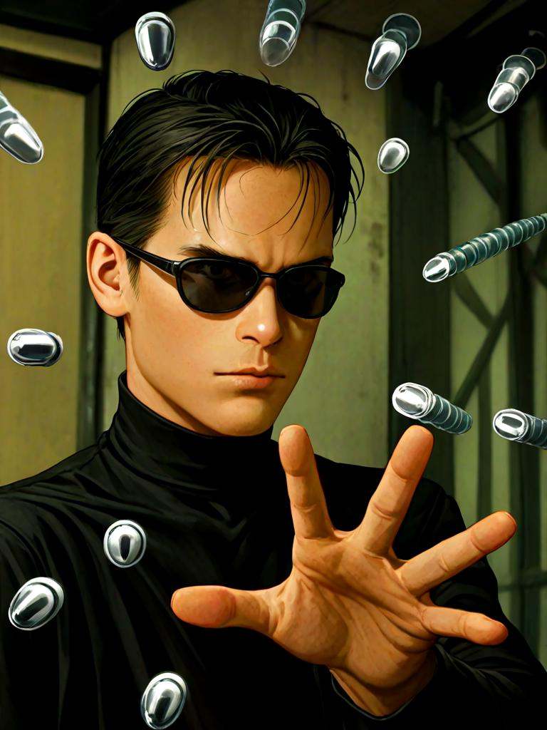 neo \(the matrix\),  bullet time,  blocking bullet on Tensor.Art