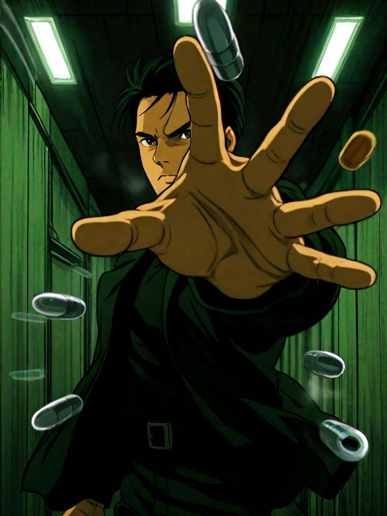 bullet time,  blocking bullet,  reaching towards viewer on Tensor.Art