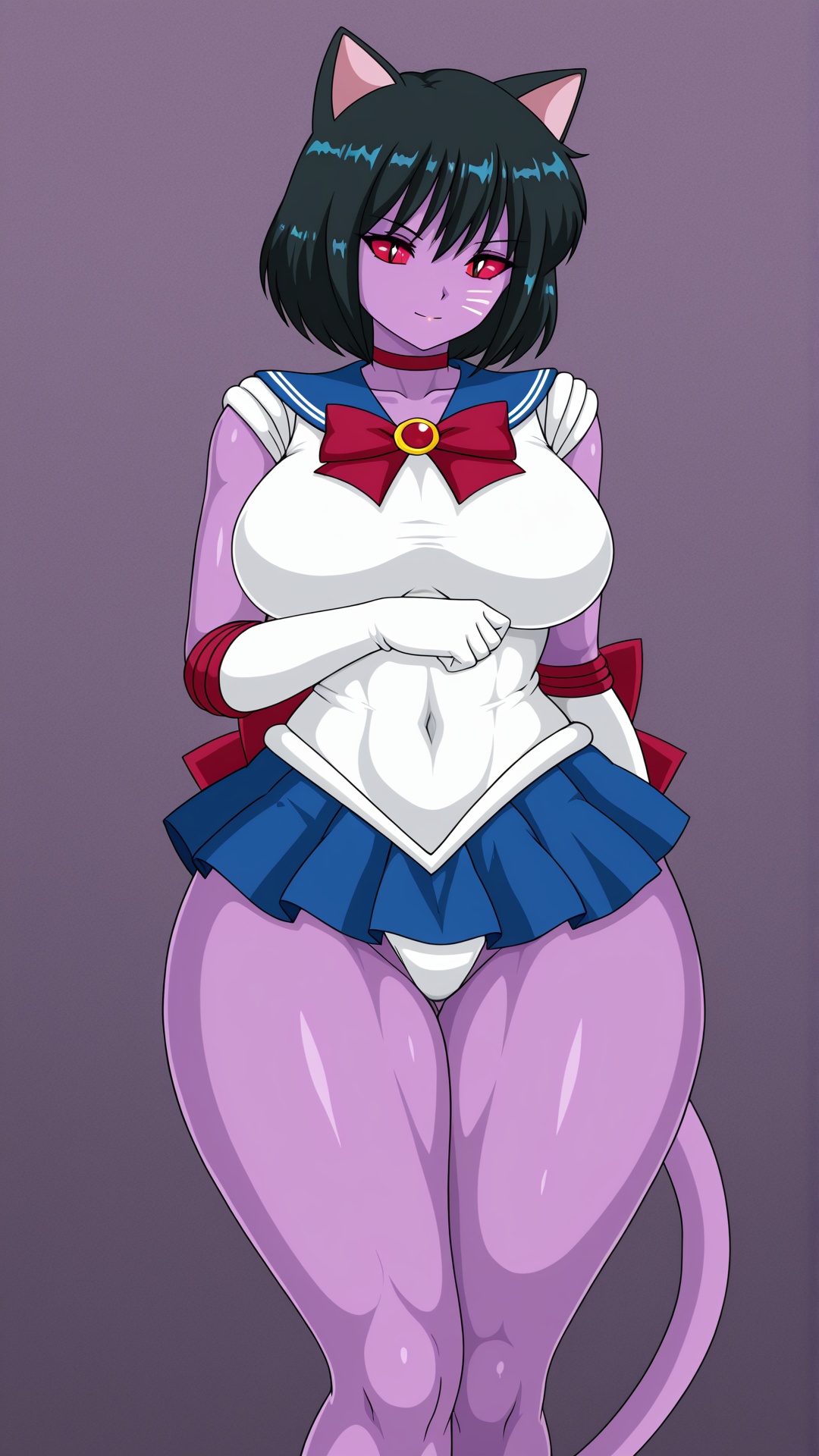 Busty_CatGirl_XL,  purple cat tail,  slit pupils on Tensor.Art