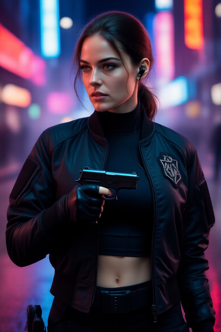 chic 20yo woman,  stylish bust portrait,  undercover spy agent on Tensor.Art