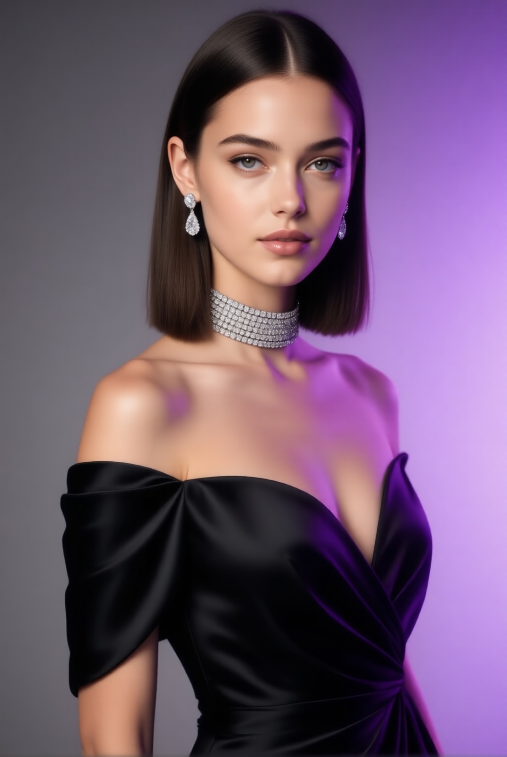 chic 20yo woman,  sharp almond eyes with piercing gaze,  natural matte skin on Tensor.Art