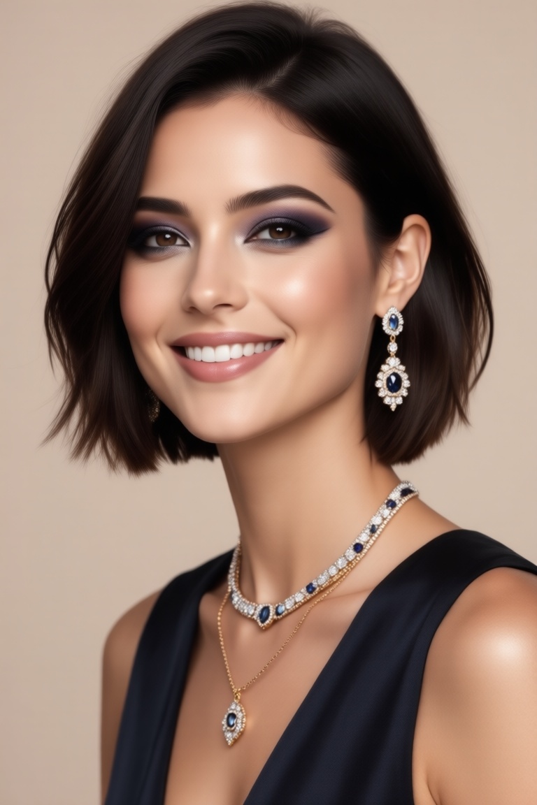 Portrait of a beautiful woman,  smile,  bobcut on Tensor.Art