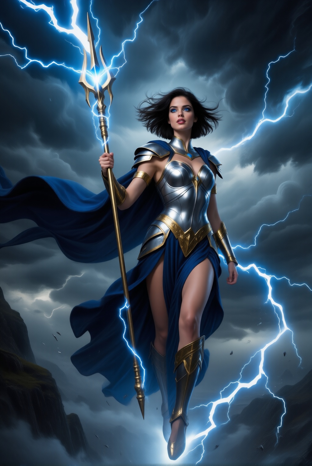 chic 20yo woman,  goddess of lightning,  slender yet powerful physique on Tensor.Art