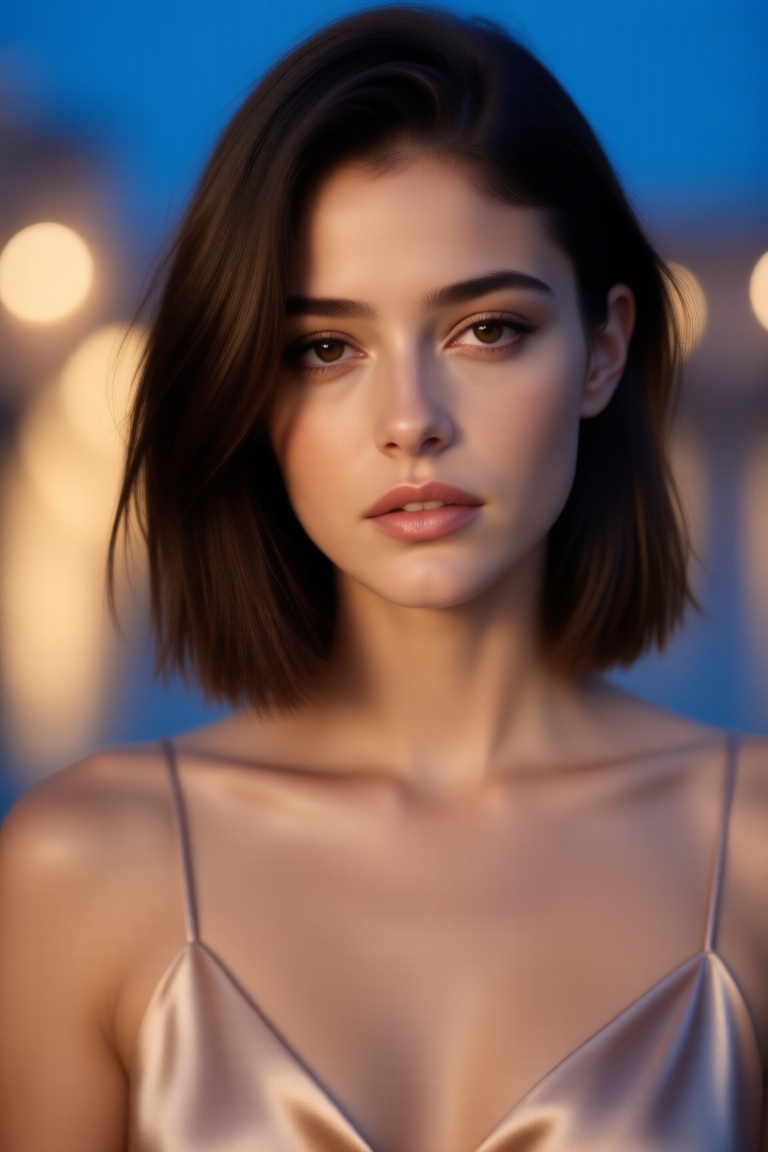 20yo chic woman,  breathtakingly beautiful,  sleek brunette bob hairstyle on Tensor.Art