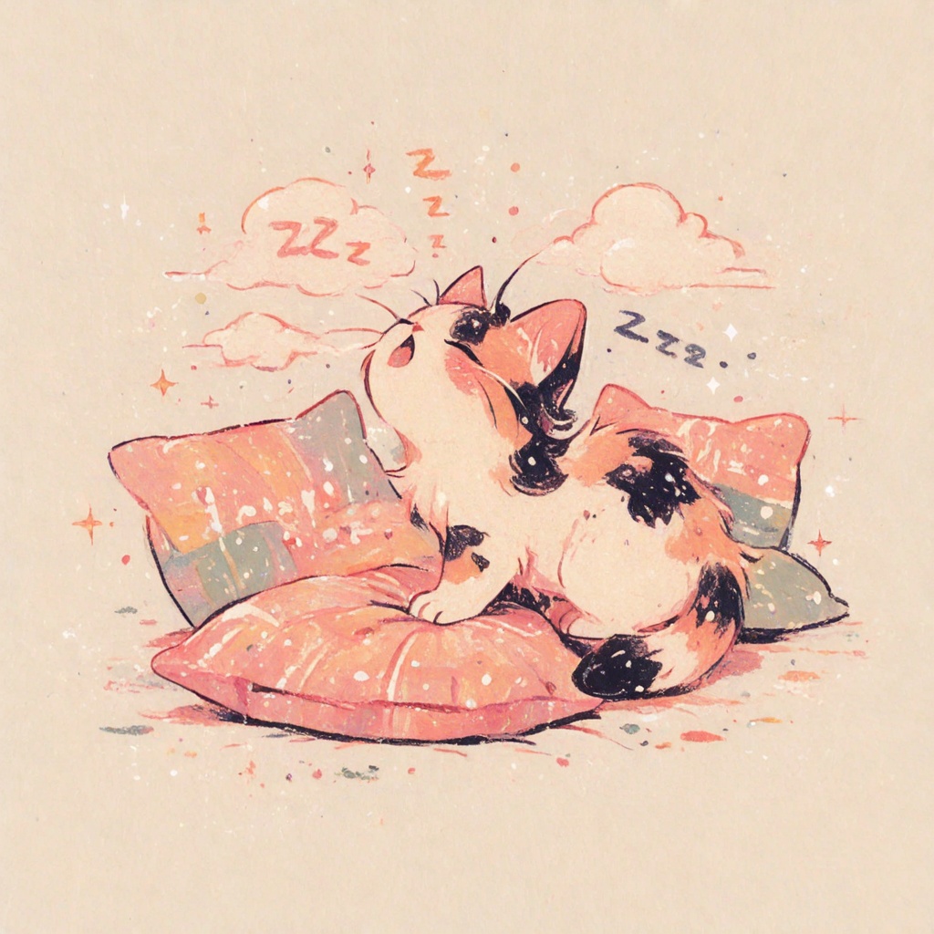 an adorable calico cat,  yawning,  sleepy on Tensor.Art