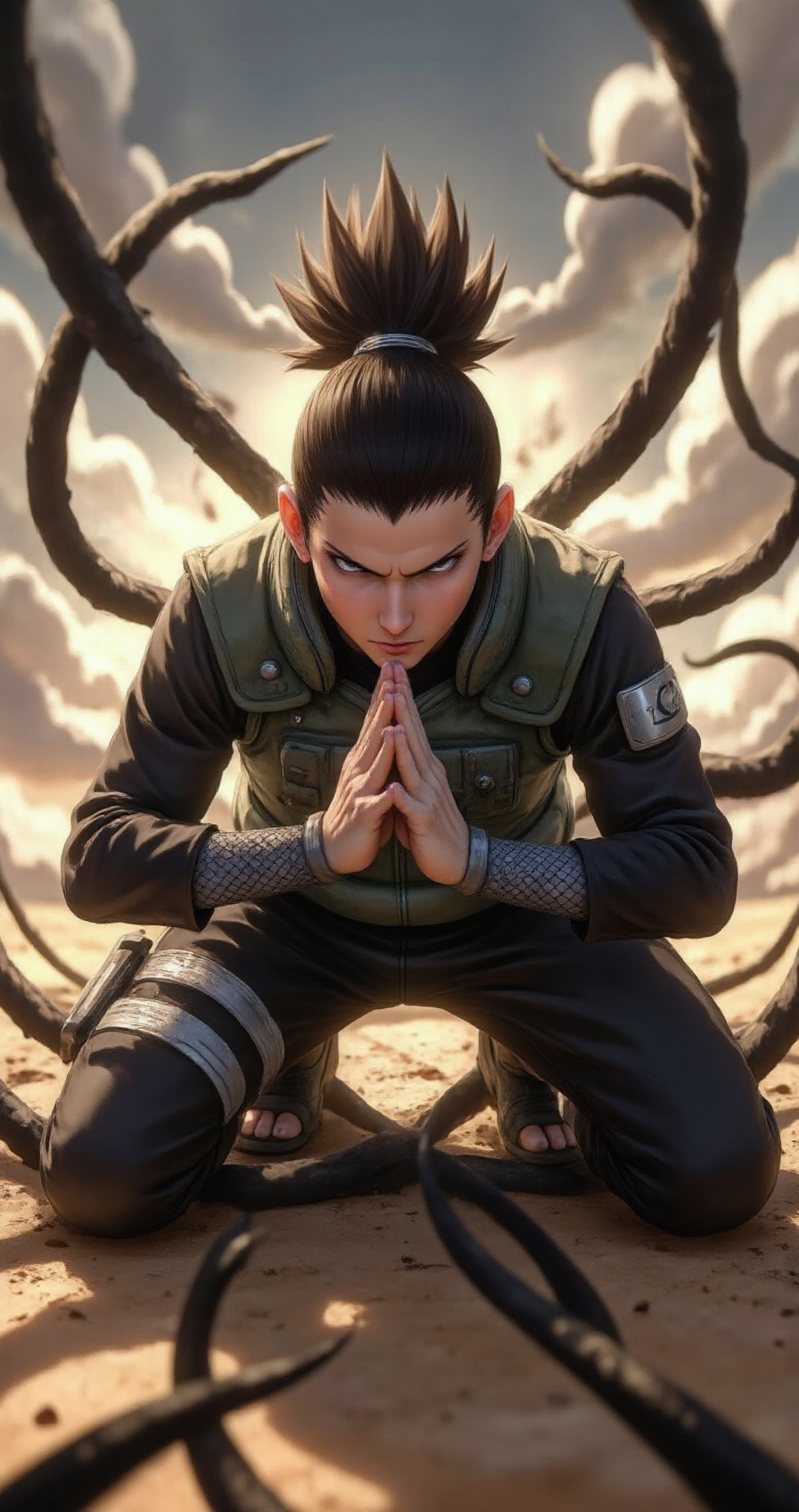 realtoon,  portrait of shikamaru_nara,  crouching battle stance on Tensor.Art