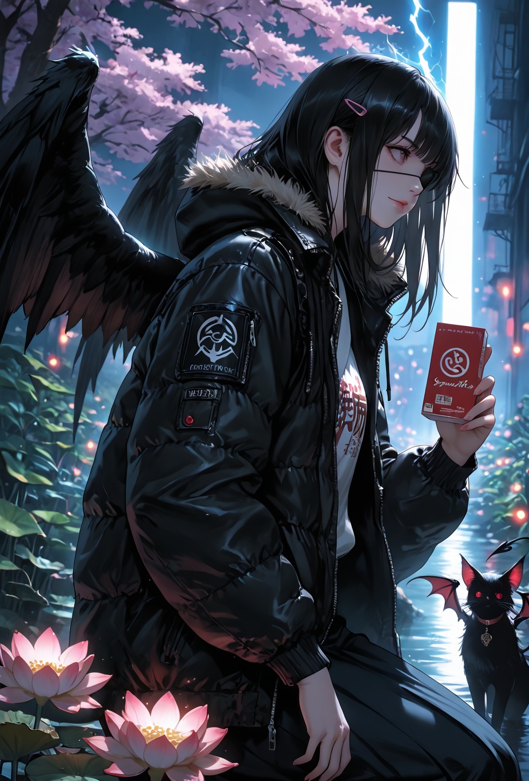 human,  eye patch,  rotating particle aura on Tensor.Art