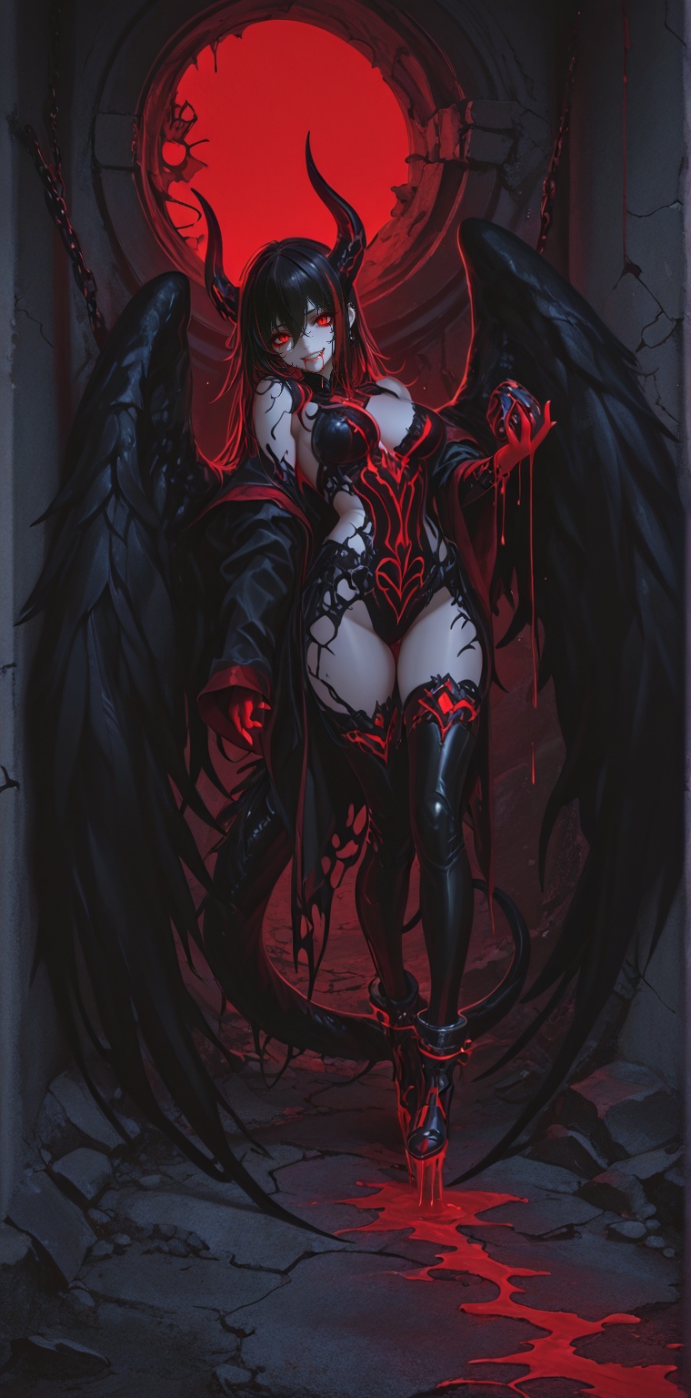 in a shattered sanctum drowned in darkness,  thick shadows crawl across the broken walls,  the air heavy with dread on Ten...