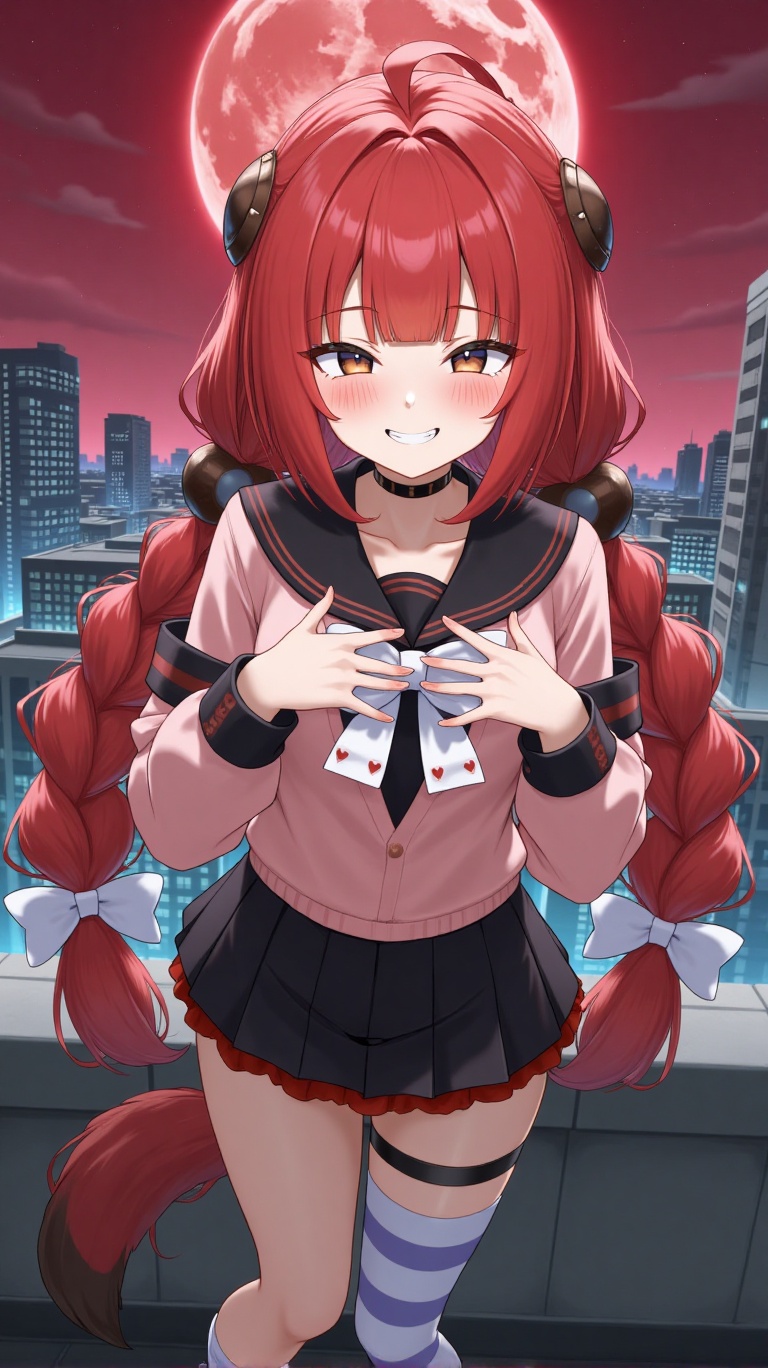 ukinami yuzuha,  Anime-style drawing of a cute,  red-haired girl with long braids on Tensor.Art