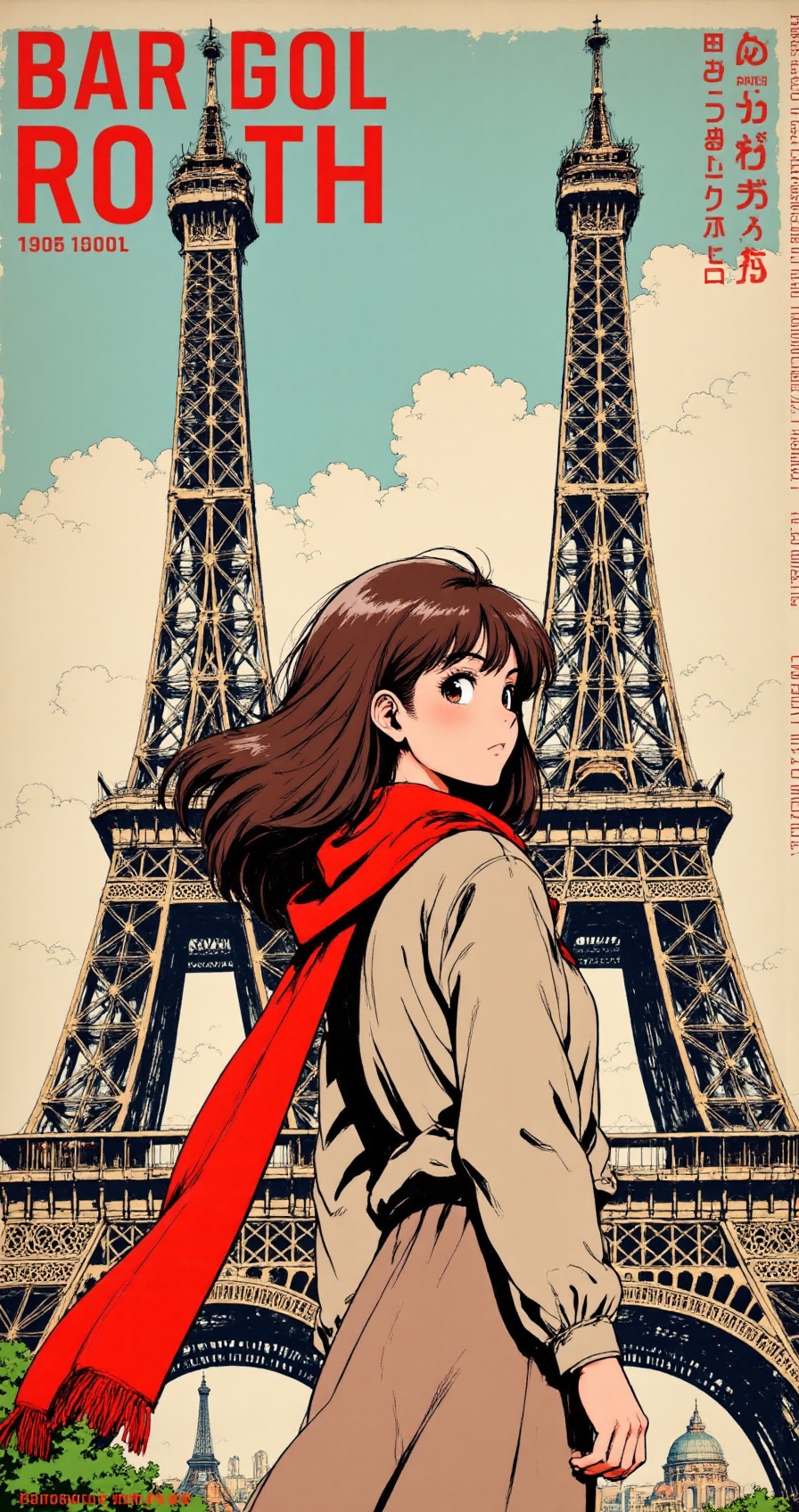 retrotravel,  retro anime style,  girl with brown long hair on Tensor.Art