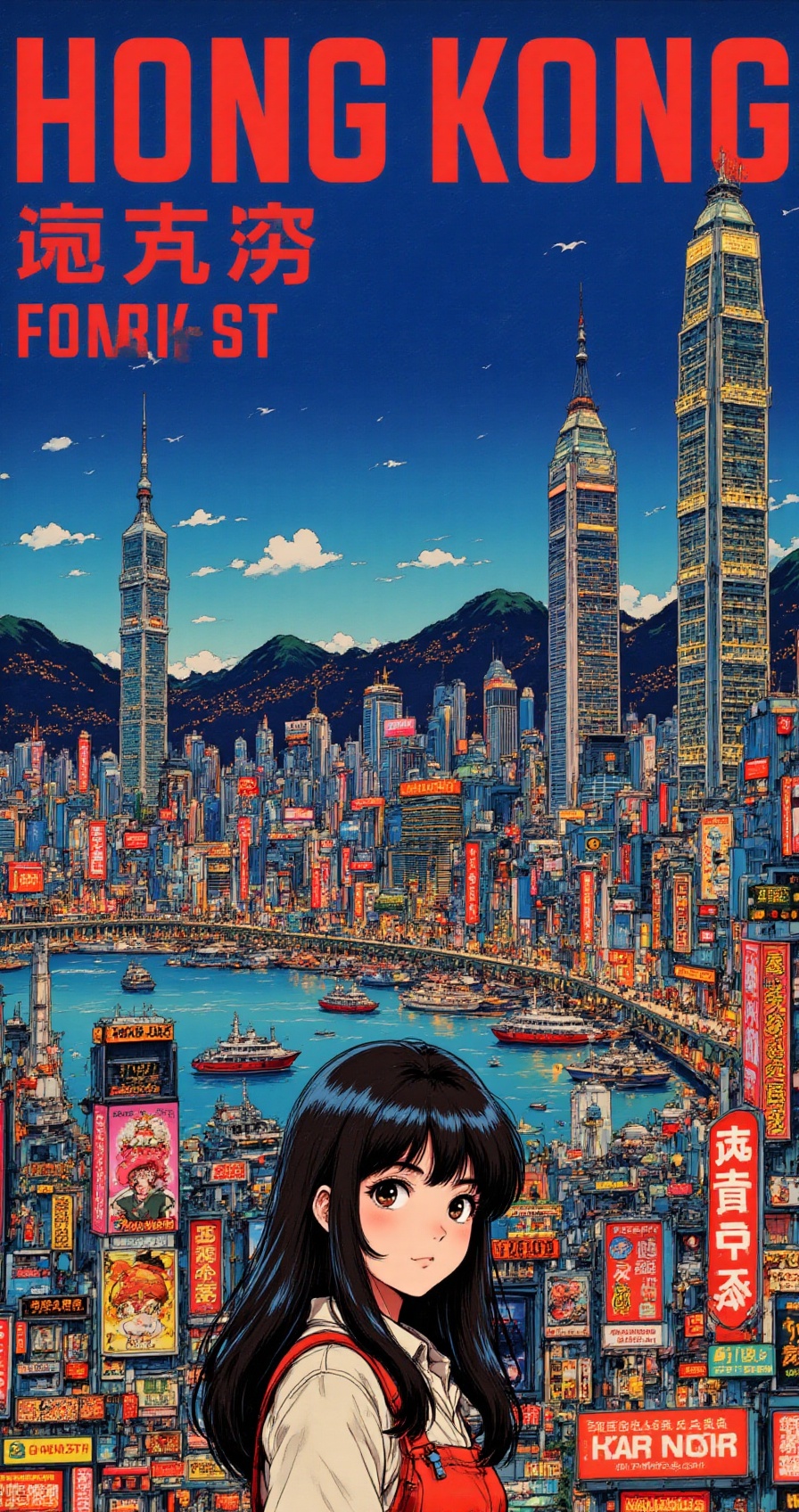 retrotravel,  retro anime style,  young woman with long black hair on Tensor.Art