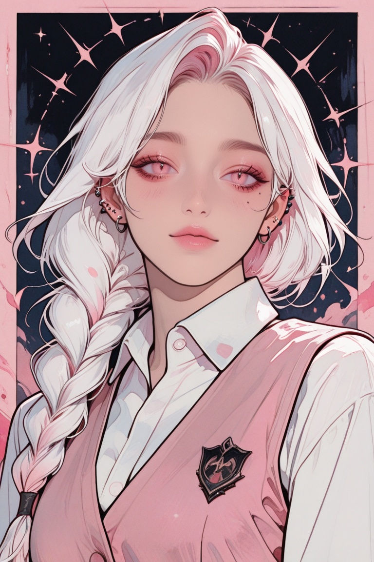 1female,  pink eyes,  white hair on Tensor.Art