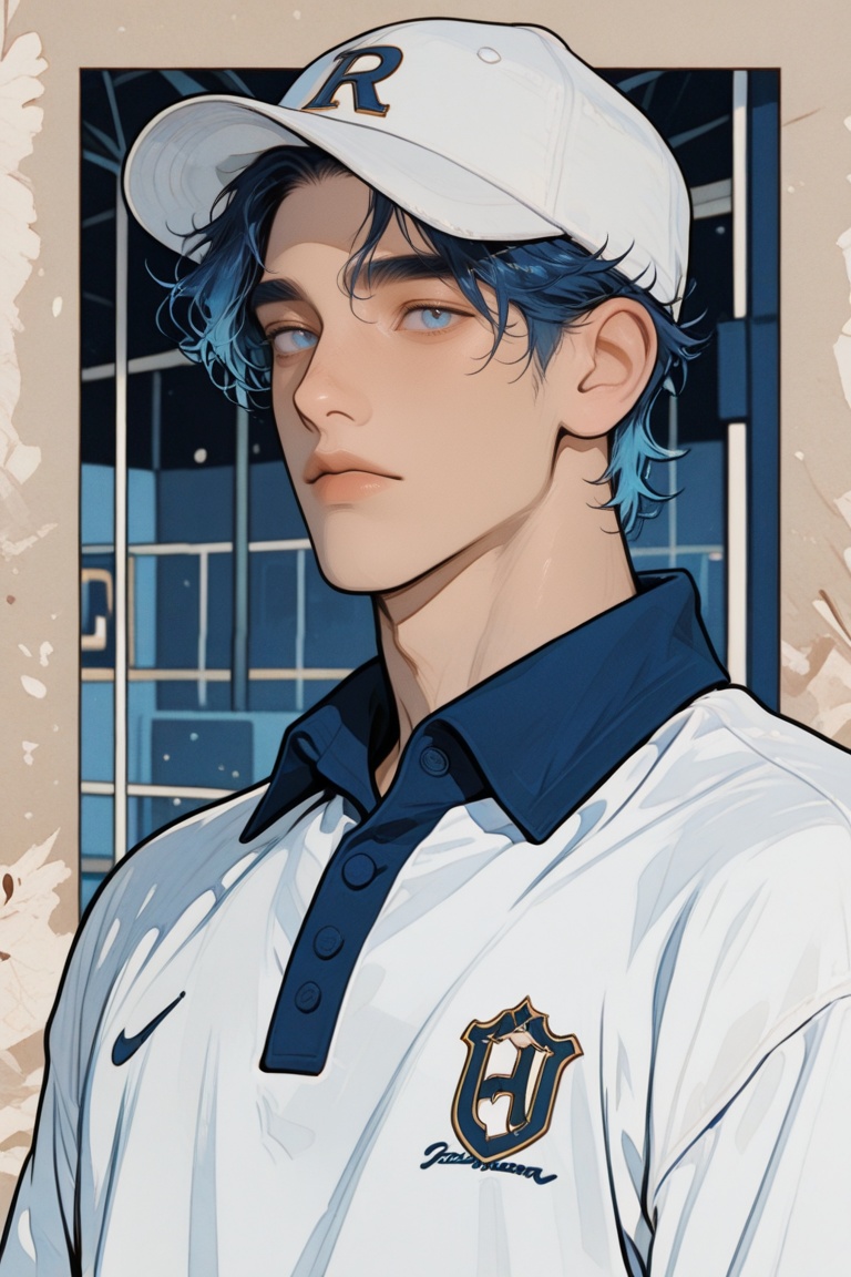 1male,  blue hair,  blue eyes on Tensor.Art