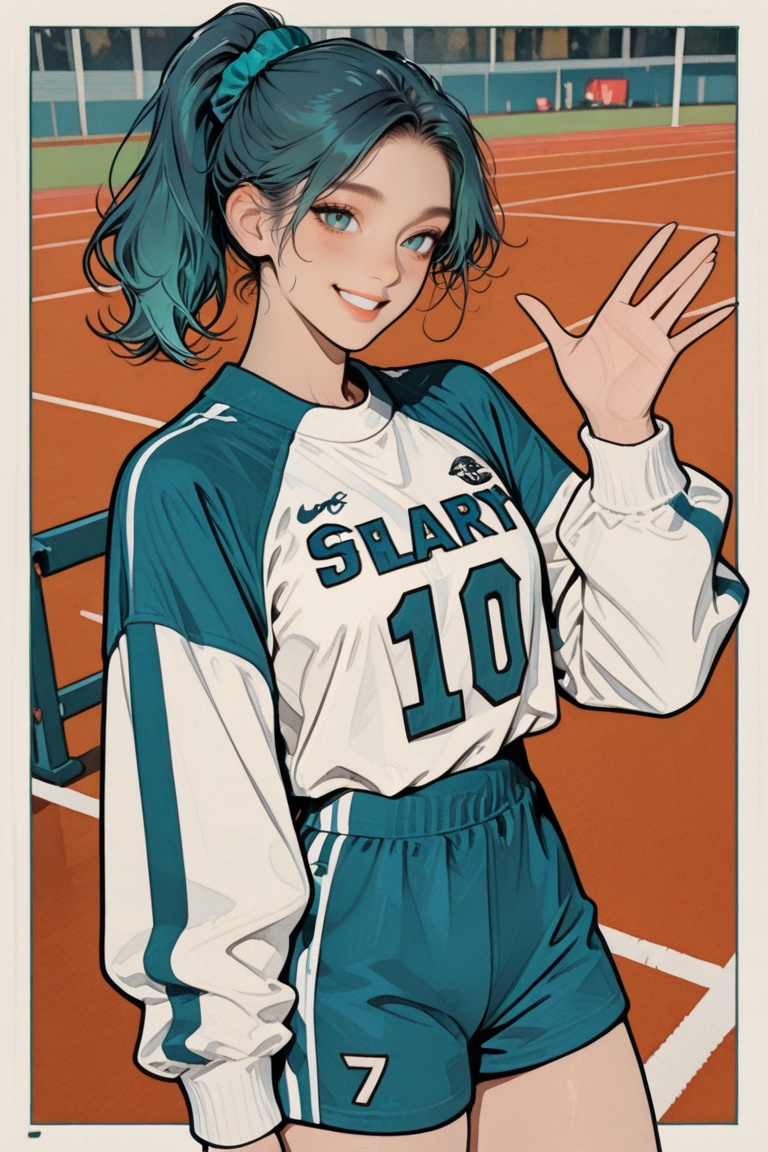 1female,  teal hair,  ponytail on Tensor.Art