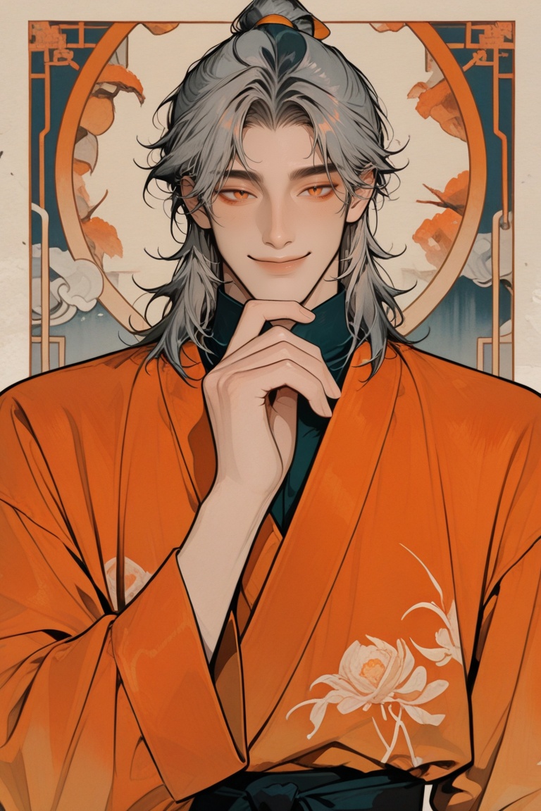 1male,  grey hair,  orange eyes on Tensor.Art