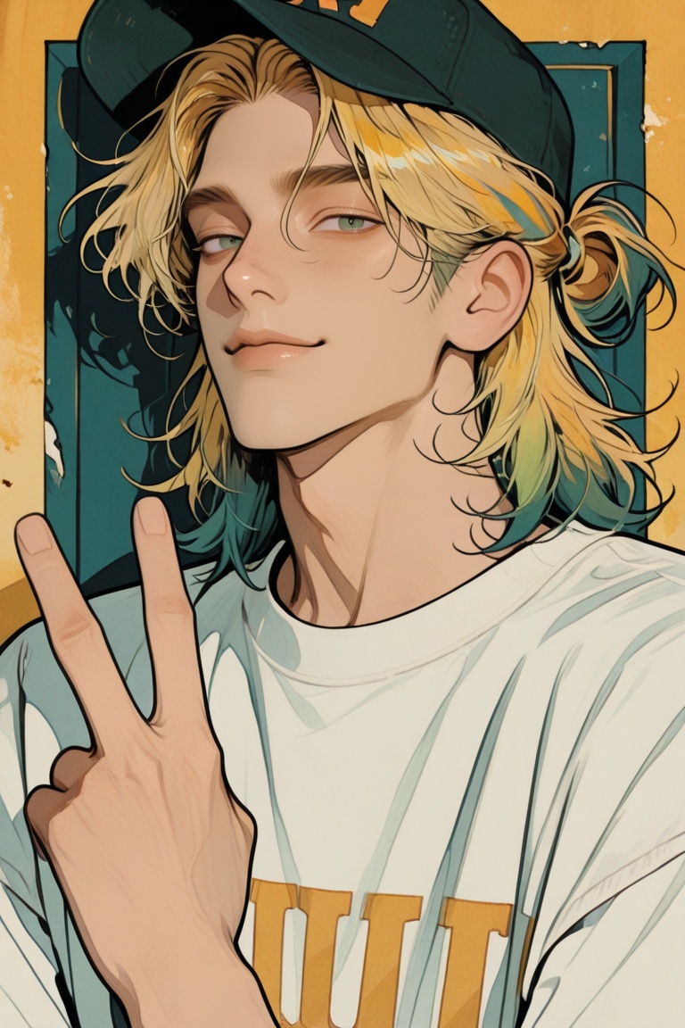 1male,  yellow hair,  green hair on Tensor.Art