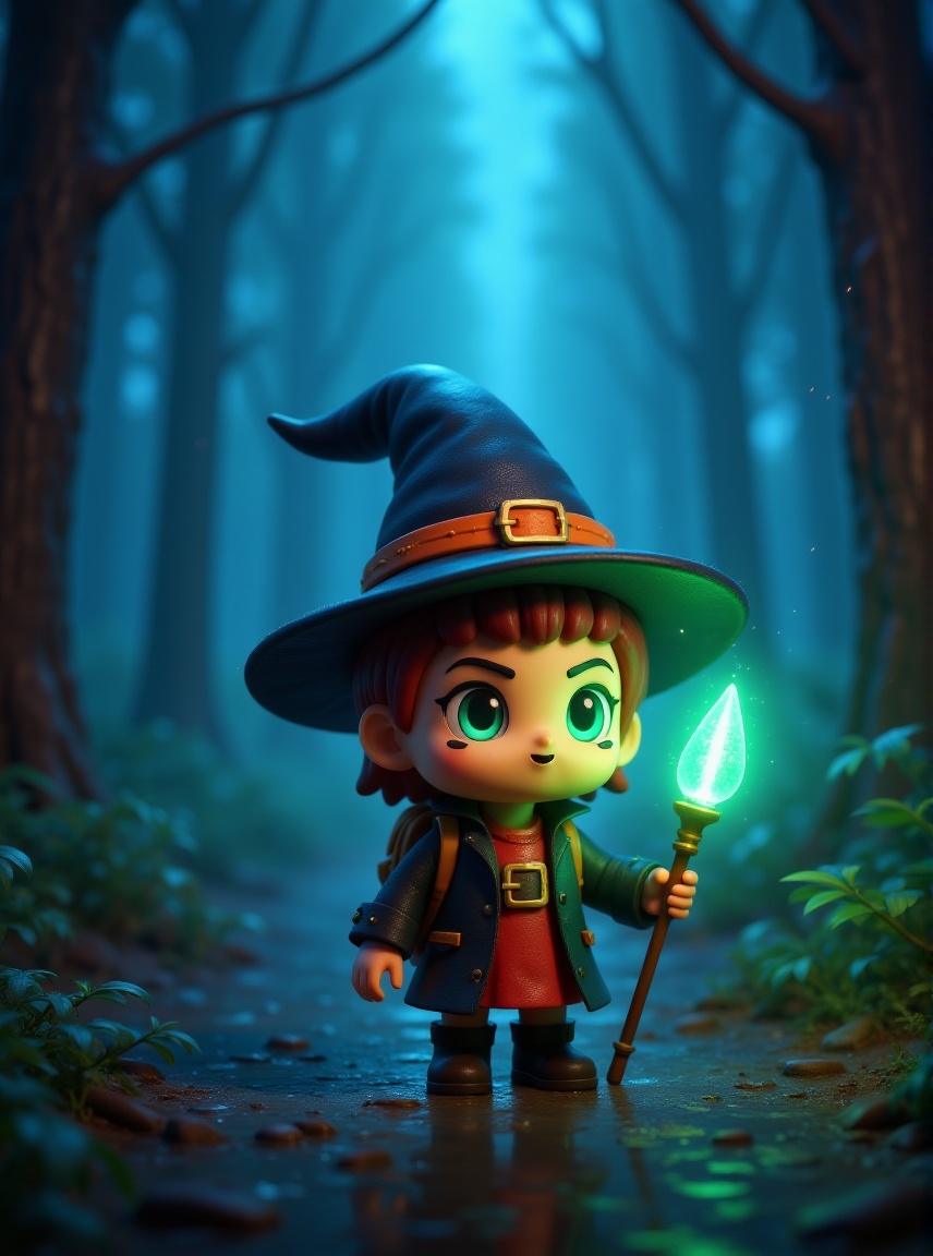 4K video game style,  vinyl witch toy girl,  glowing staff on Tensor.Art