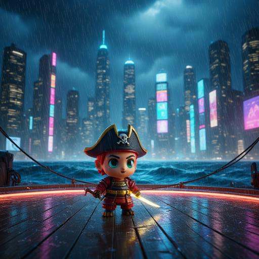 futuristic holographic panels,  glowing sword,  toy samurai in red armor with glowing sword on Tensor.Art