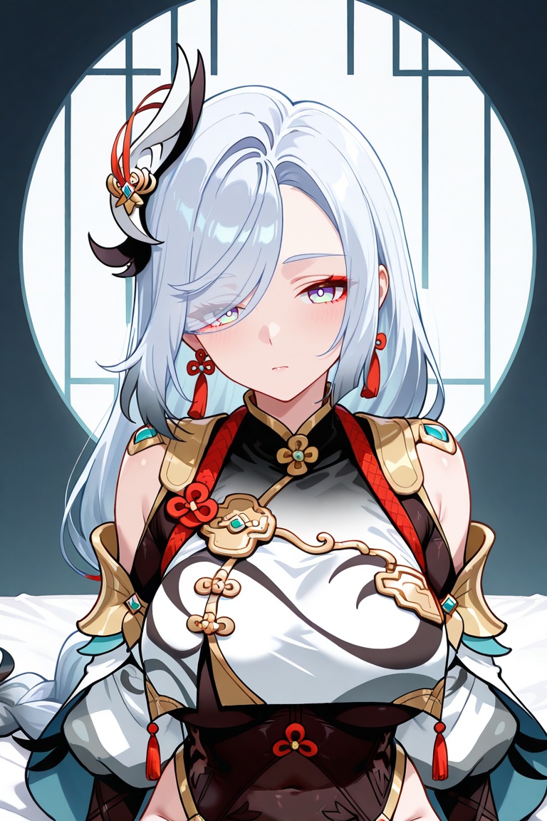 Shenhe,  blue eyes,  braided ponytail on Tensor.Art