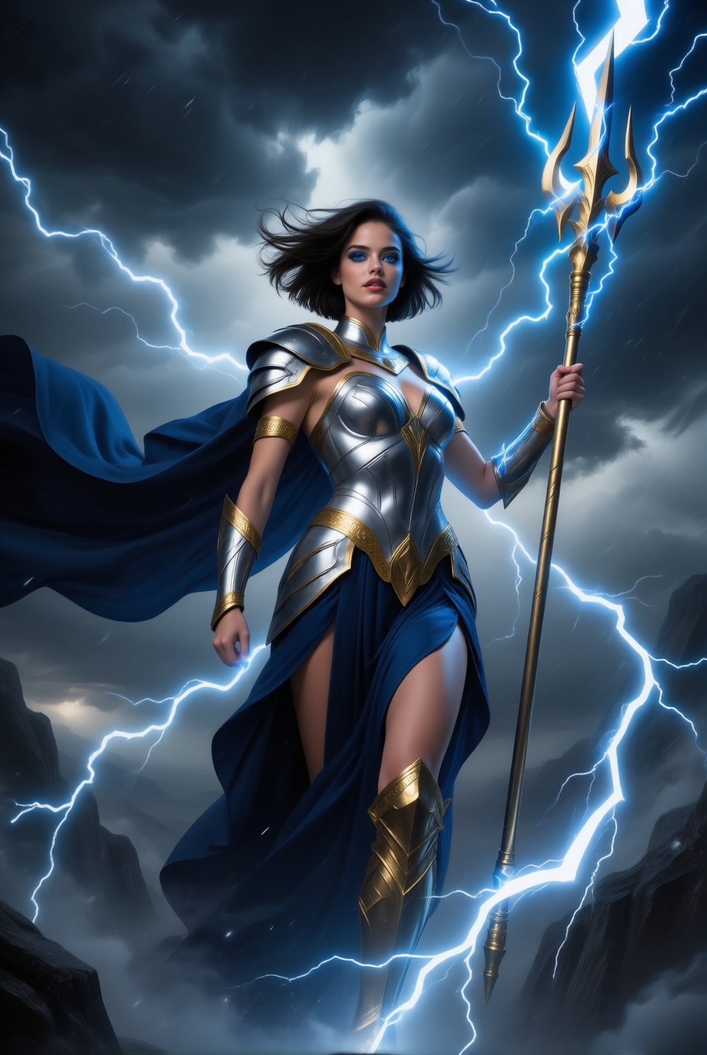 chic 20yo woman,  goddess of lightning,  slender yet powerful physique on Tensor.Art