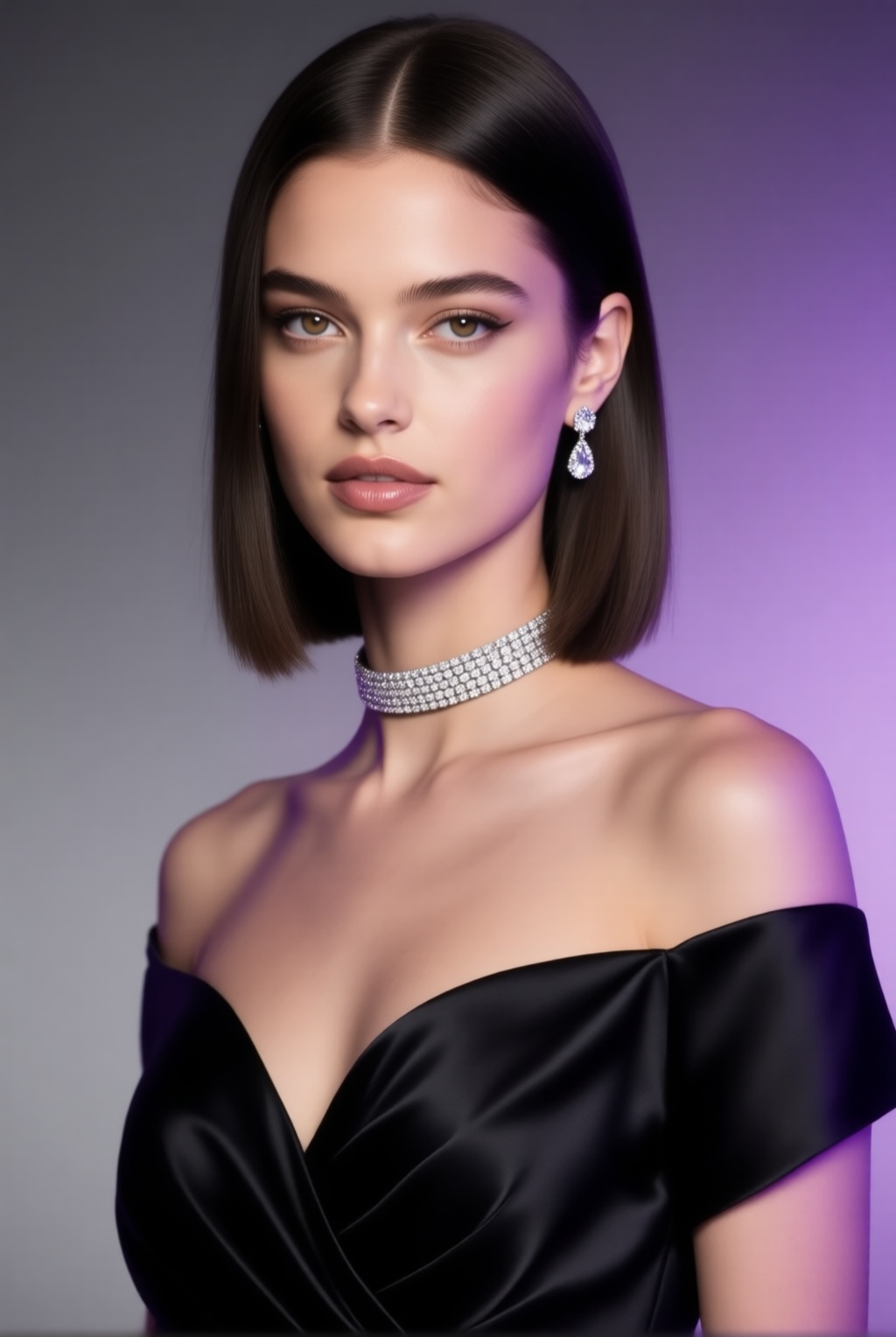 chic 20yo woman,  sharp almond eyes with piercing gaze,  natural matte skin on Tensor.Art
