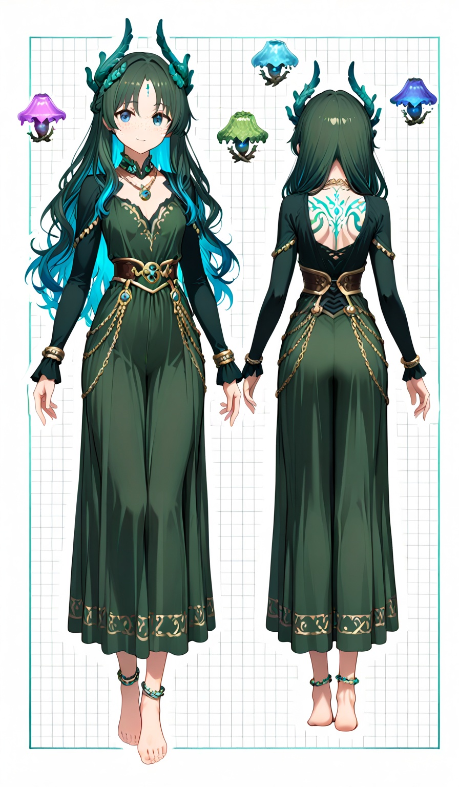 ((Multiple views,  reference sheet,  concept art on Tensor.Art