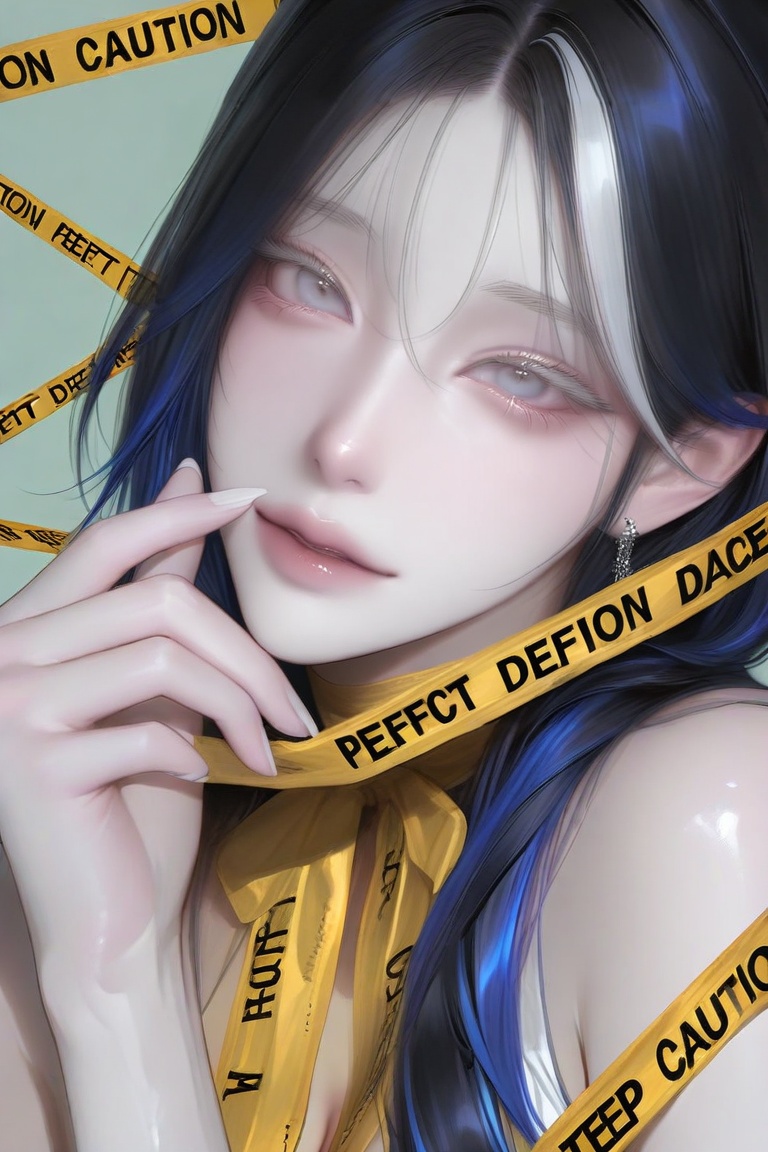 famale,  solo,  black hair with (white highlights) and (deep blue highlights) and (light blue highlights) on Tensor.Art