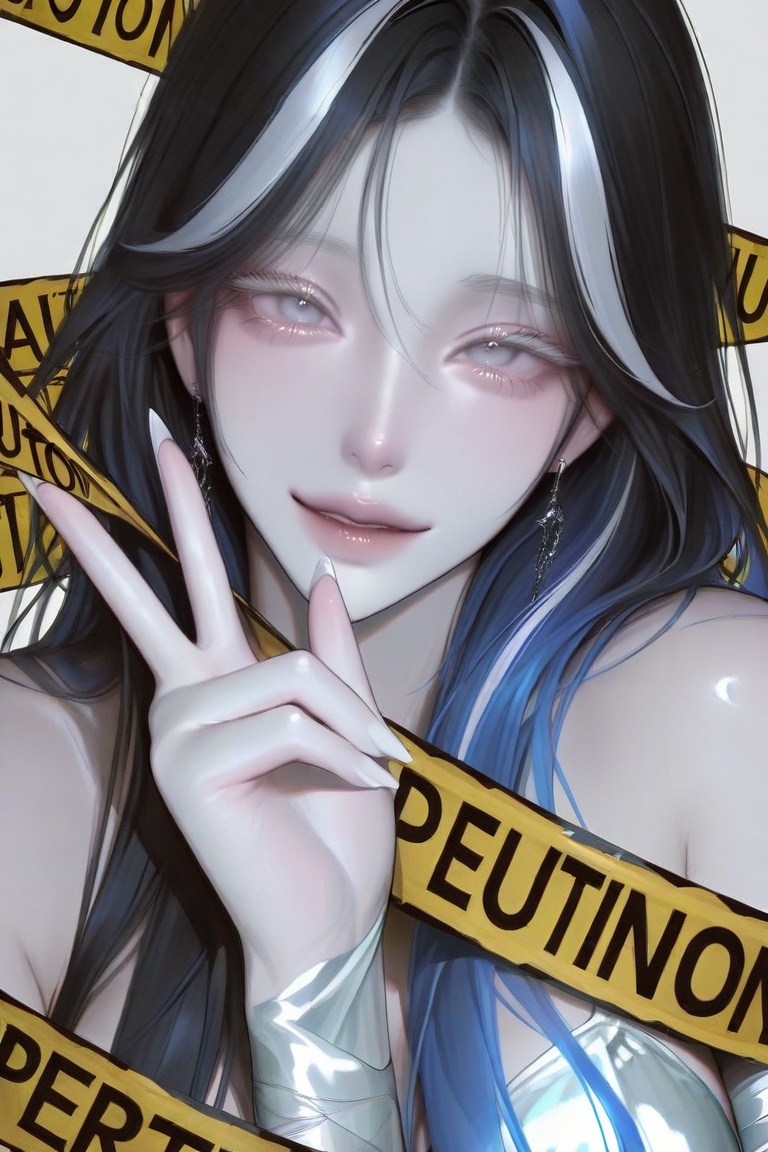 famale,  solo,  black hair with (white highlights) and (deep blue highlights) and (light blue highlights) on Tensor.Art