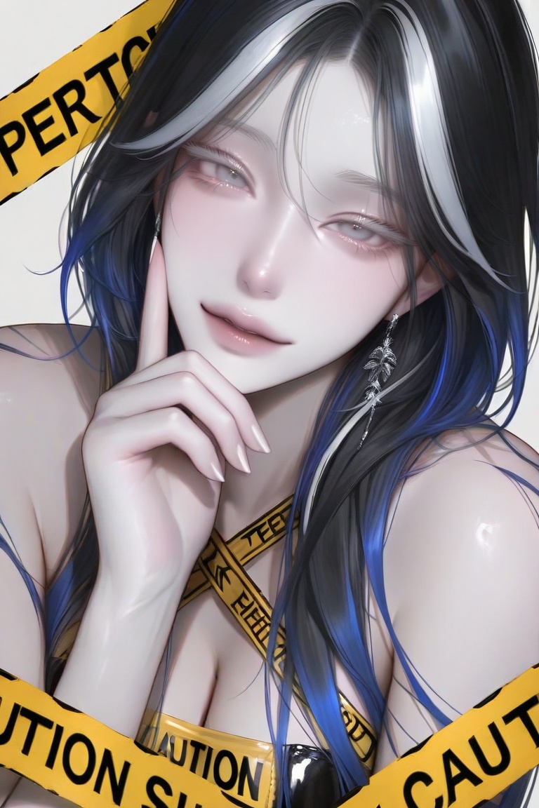 famale,  solo,  black hair with (white highlights) and (deep blue highlights) and (light blue highlights) on Tensor.Art