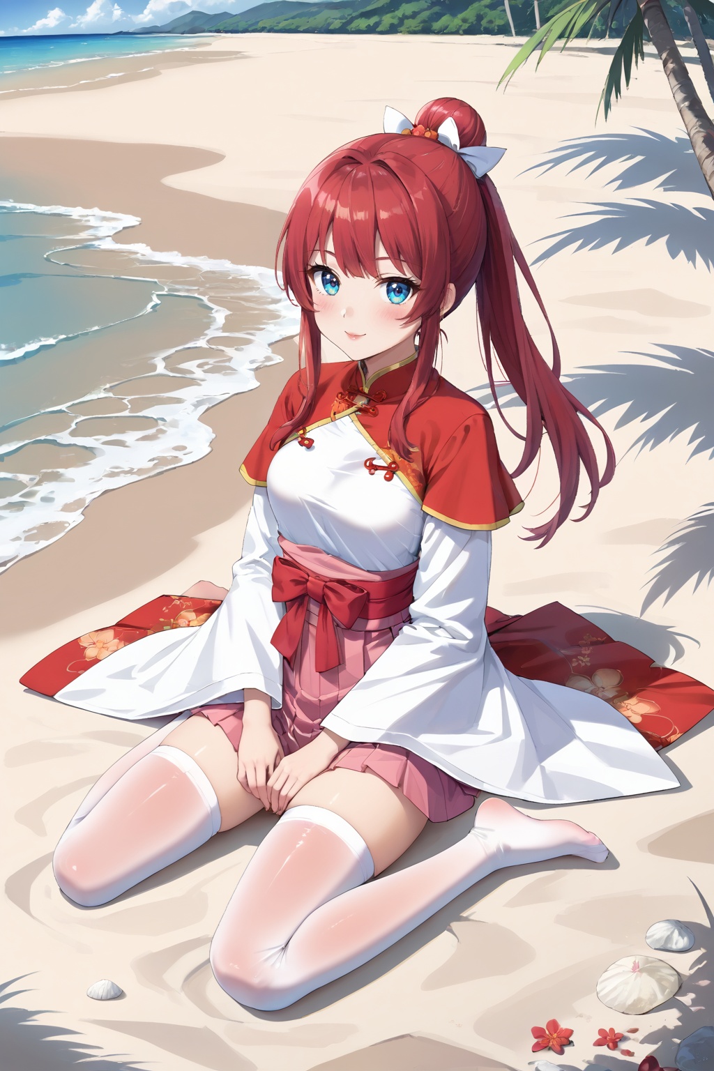 on the beach,  on the beach,  Sit on the ground on Tensor.Art