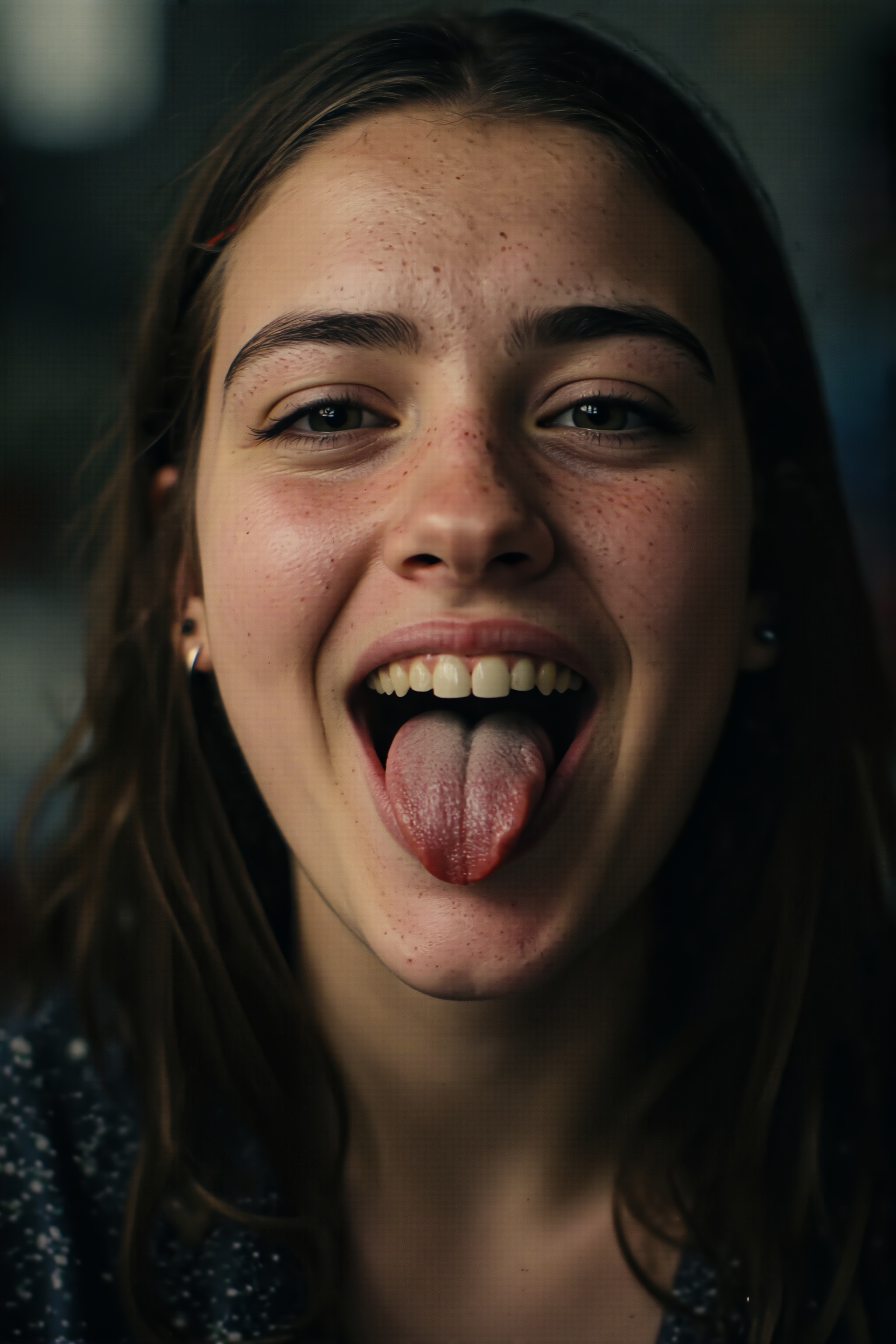 Authentic share,  ******* quality phone photo in bad resolution of a 18yo woman sticking out her tongue playfully. The ima...