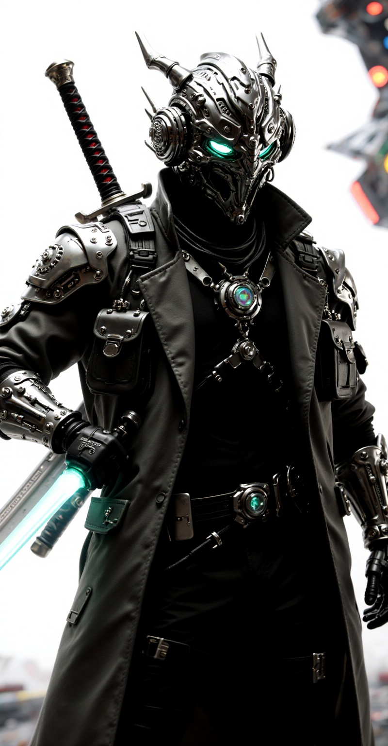 A close-up head-to-shoulder hyper-realistic poster-style image with studio lighting and depth of field. A futuristic male...