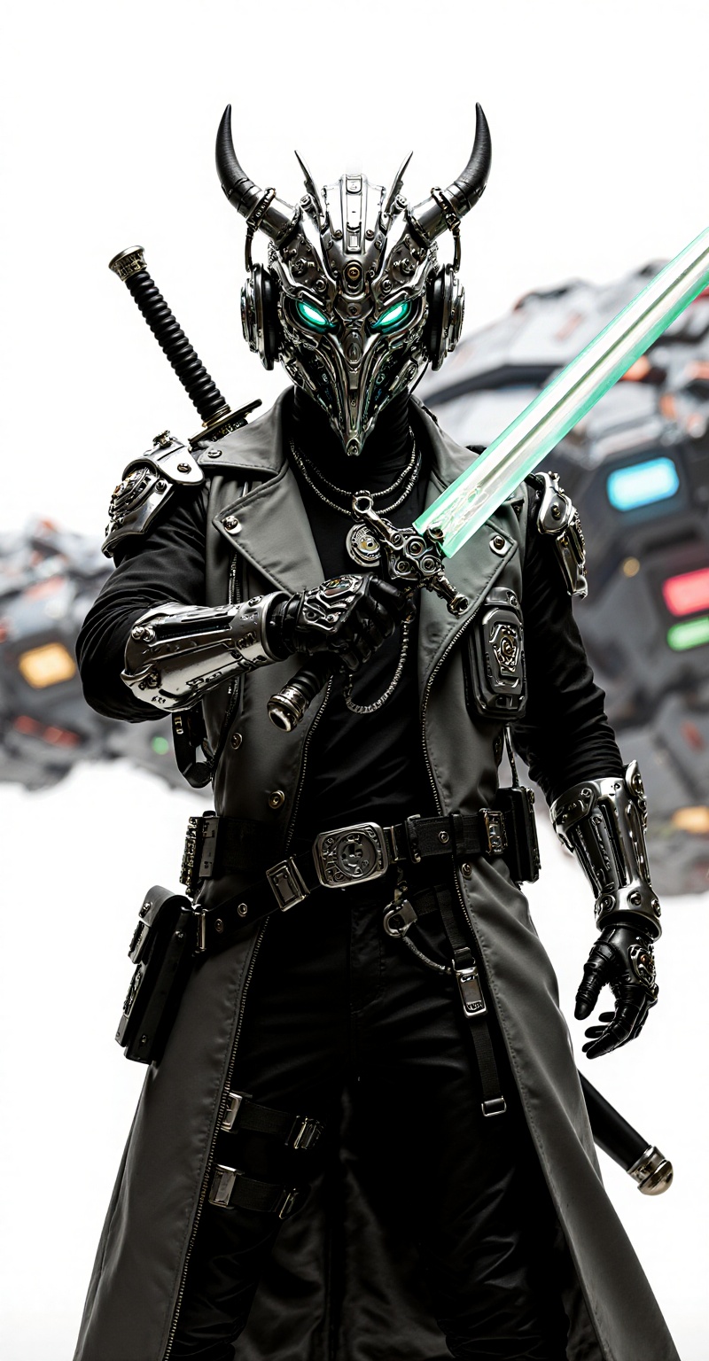 A close-up head-to-shoulder hyper-realistic poster-style image with studio lighting and depth of field. A futuristic male...