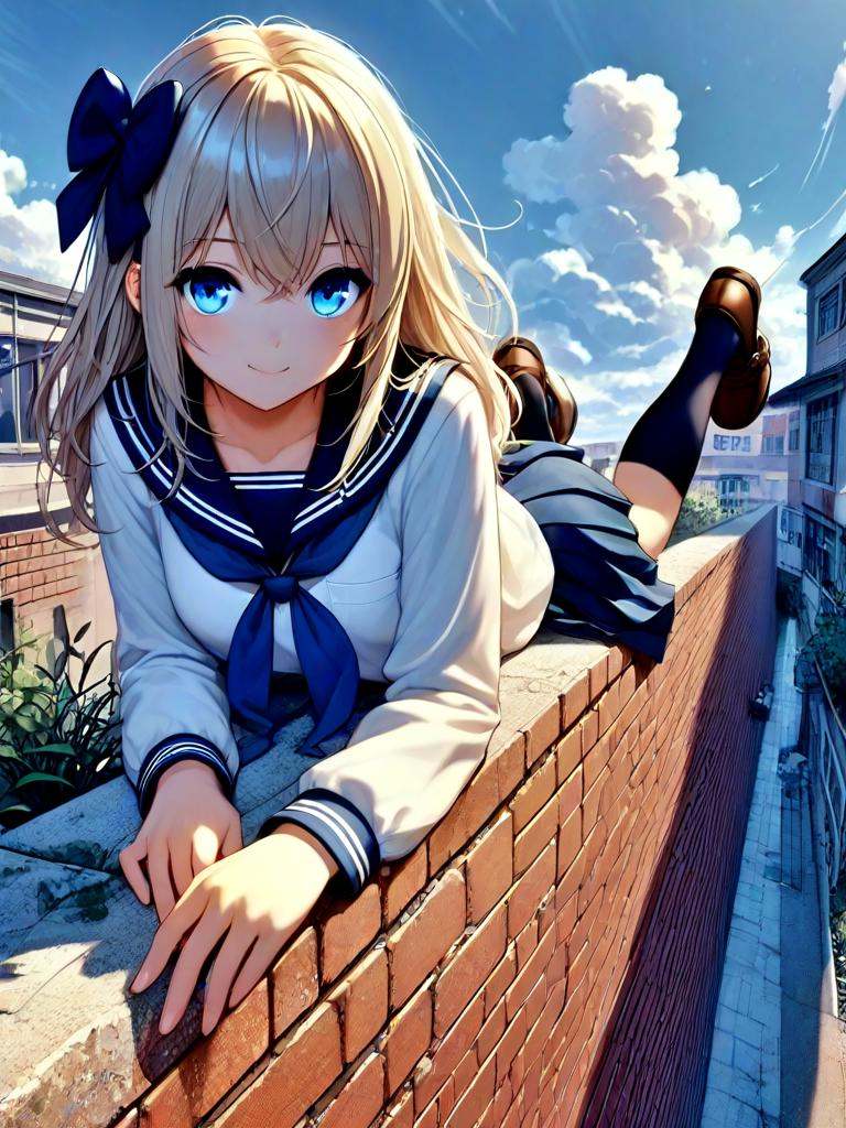 lying on wall,  on stomach,  1girl on Tensor.Art