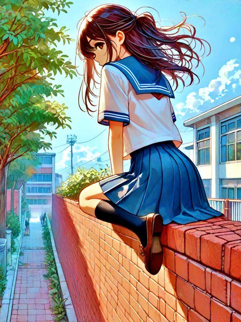 sitting on wall,  1girl,  solo on Tensor.Art