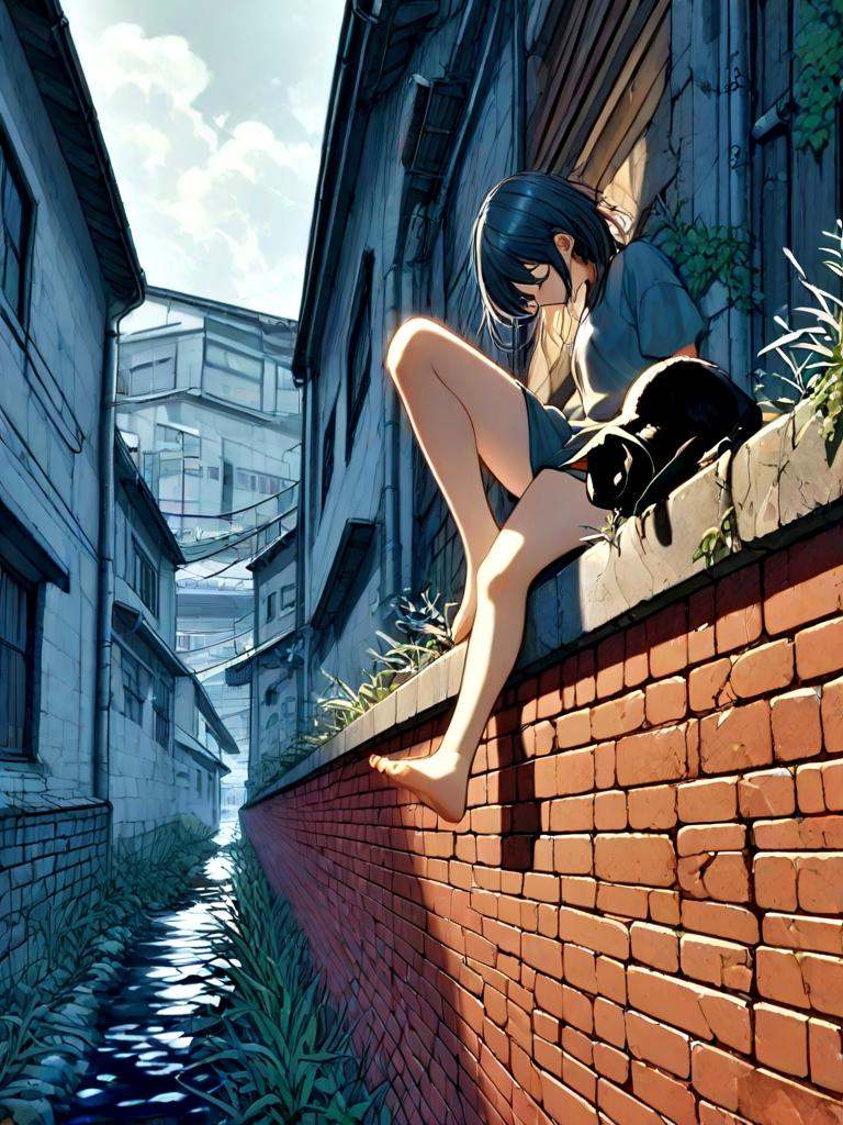 lying on wall,  on back,  foot dangle on Tensor.Art