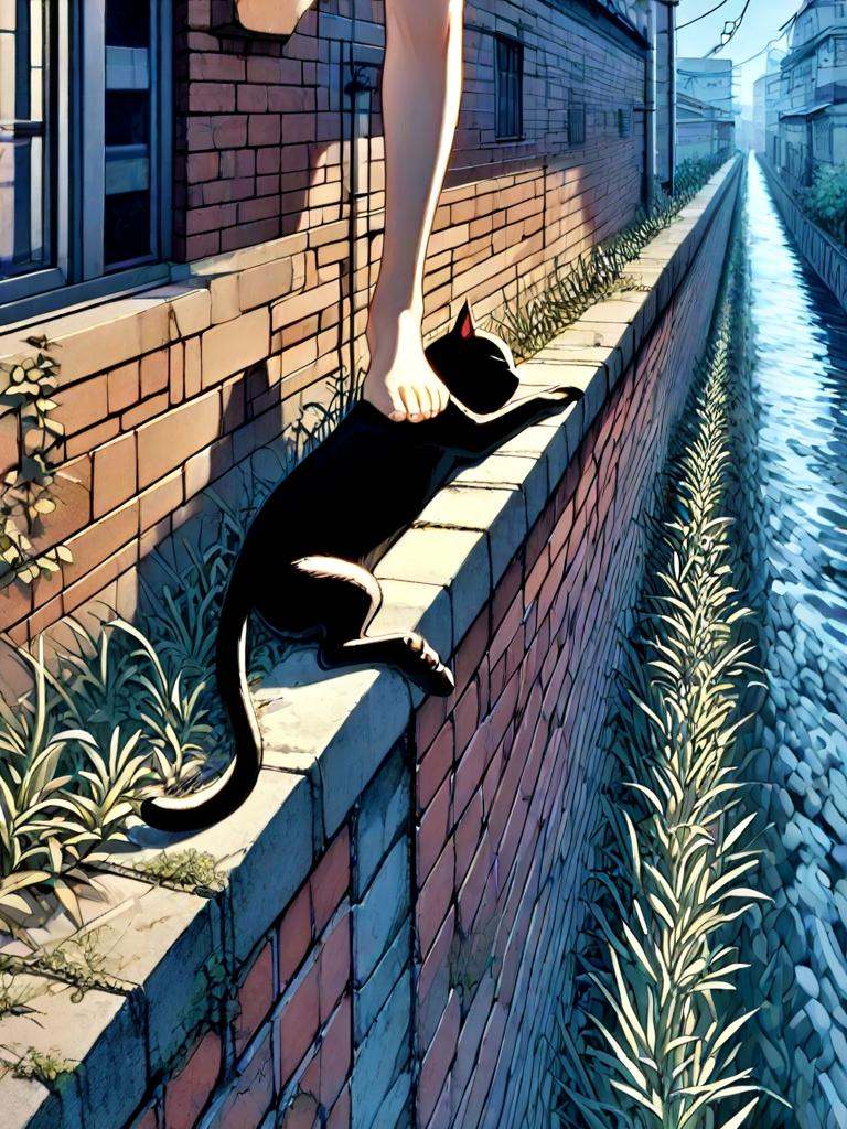 lying on wall,  on side,  foot dangle on Tensor.Art